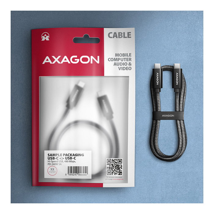 Axagon BUCM2-CM15AB Cable de carga USB-C a USB-C 2.0, 1,5 m, 240 W, Negro Axagon BUCM2-CM15AB Cable de carga USB-C a USB-C 2.0, 1,5 m, 240 W, Negro