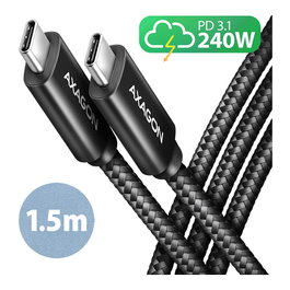 Axagon BUCM2-CM15AB Cable de carga USB-C a USB-C 2.0, 1,5 m, 240 W, Negro