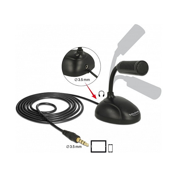 DeLOCK 65872 Micrófono Omnidireccional con Cuello de Cisne y Conector 3,5 mm