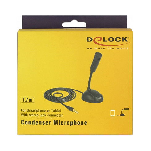 DeLOCK Micrófono de Condensador Omnidireccional con Soporte Flex para Smartphone Tablet conector 3,5 mm 4 Pines Jack + 3,5 mm