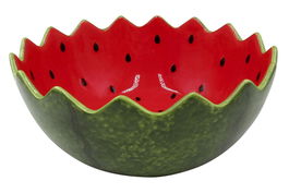 DKD Home Decor Bol Gres Moderno Mediterraneo Verde Rojo Sandia 23 x 9 x 23 cm (2 Unidades)