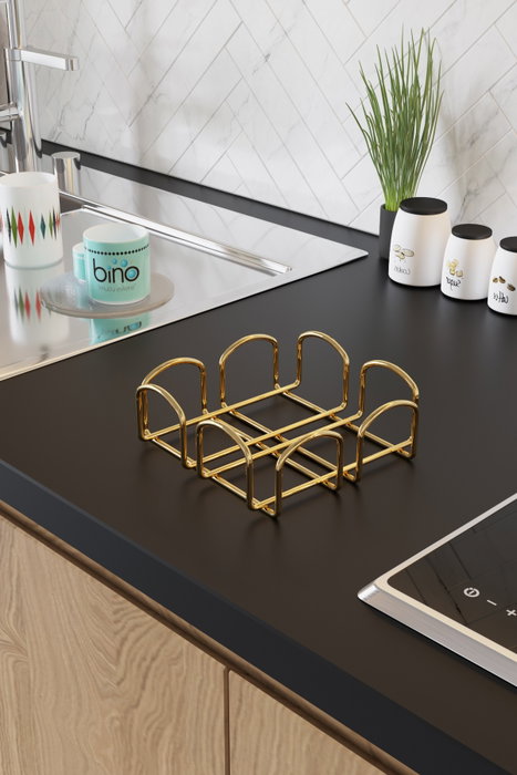 Aberto Design Servilletero Dorado Metal Elegante Sofisticado Adorno Mesa Comedor 7 x 20 x 20 cm