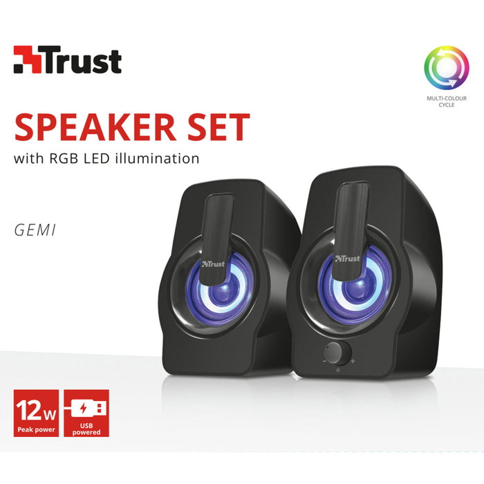 Trust Gemi Altavoces 2.0 RGB 12W Negro