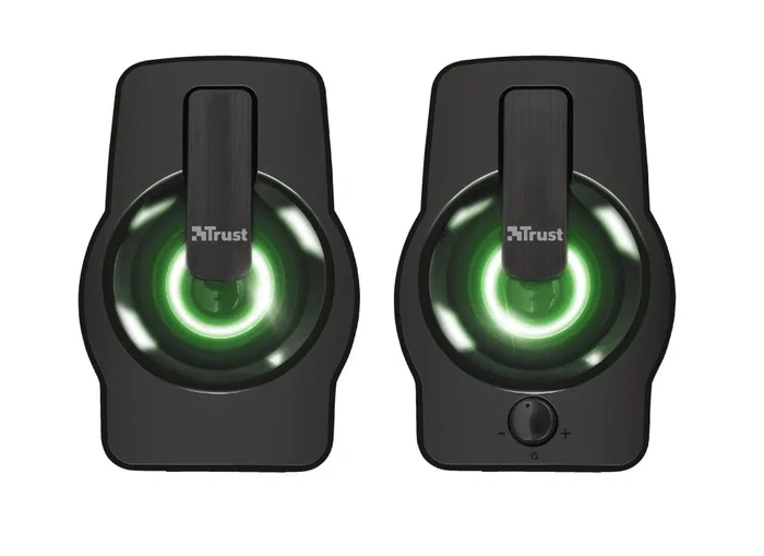 Trust Gemi Altavoces 2.0 para PC RGB, 12W (6W RMS), Negro, Alimentación USB, Cable 3.5mm, Con Control de Volumen