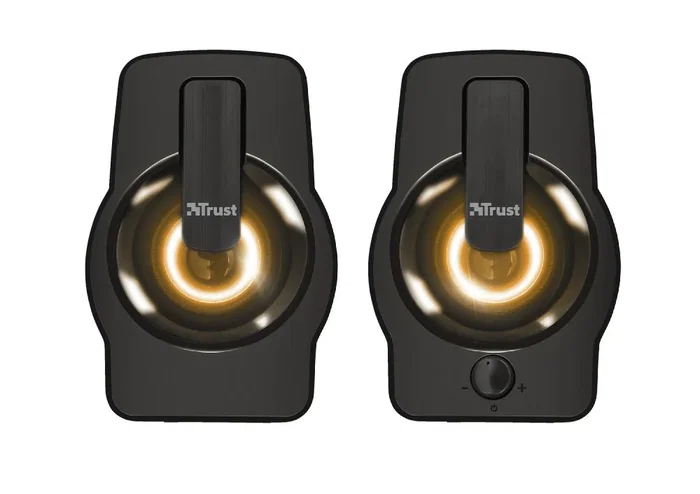 Trust Gemi Altavoces 2.0 para PC RGB, 12W (6W RMS), Negro, Alimentación USB, Cable 3.5mm, Con Control de Volumen