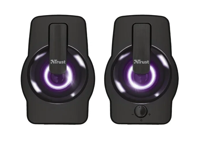 Trust Gemi Altavoces 2.0 para PC RGB, 12W (6W RMS), Negro, Alimentación USB, Cable 3.5mm, Con Control de Volumen