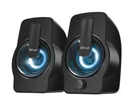 Trust Gemi Altavoces 2.0 para PC RGB, 12W (6W RMS), Negro, Alimentación USB, Cable 3.5mm, Con Control de Volumen