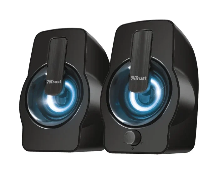 Trust Gemi Altavoces 2.0 para PC RGB, 12W (6W RMS), Negro, Alimentación USB, Cable 3.5mm, Con Control de Volumen