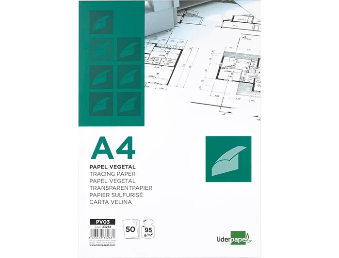 Liderpapel Bloc de papel vegetal 50 hojas 210x297 mm 95 g Liderpapel Bloc de papel vegetal 50 hojas 210x297 mm 95 g