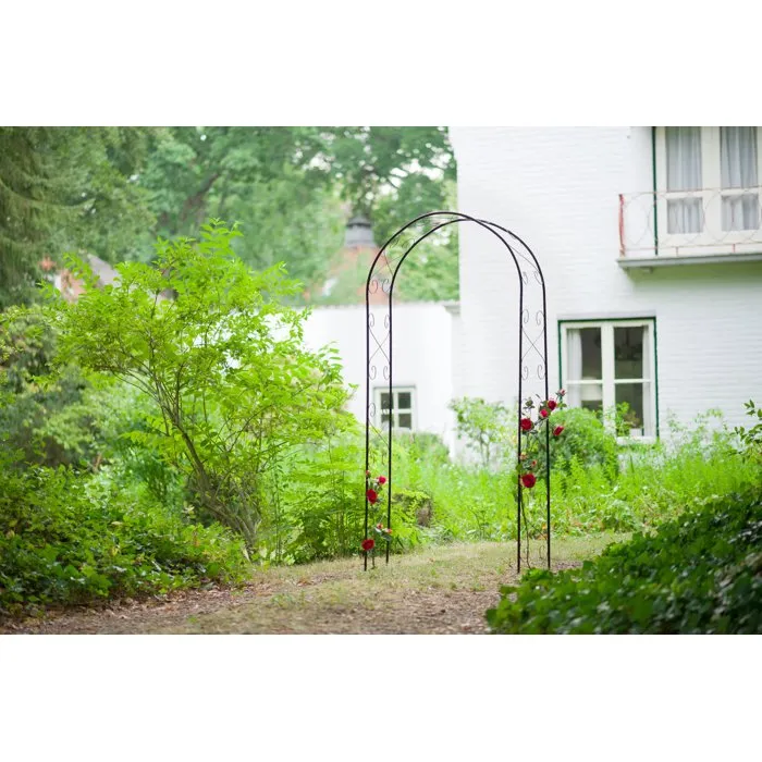 NATURALEZA Pérgola de Acero Galvanizado Lacado Epoxi Negro con Decoración Scroll - H230 x 100 x 37 cm