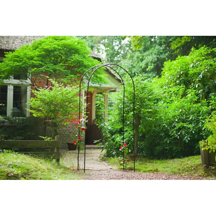 NATURALEZA Pérgola de Acero Galvanizado Lacado Epoxi Negro con Decoración Scroll - H230 x 100 x 37 cm