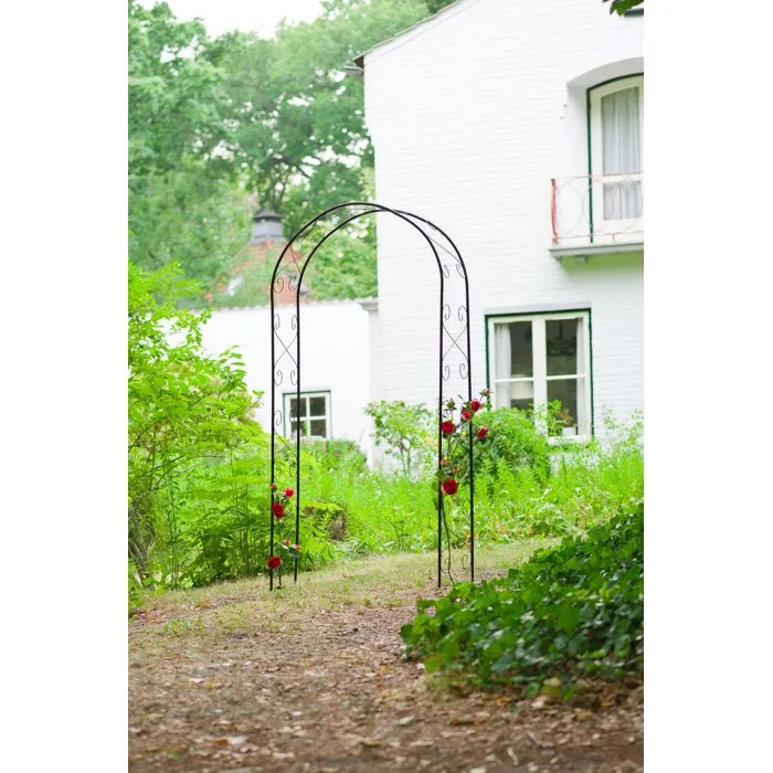 NATURALEZA Pérgola de Acero Galvanizado Lacado Epoxi Negro con Decoración Scroll - H230 x 100 x 37 cm