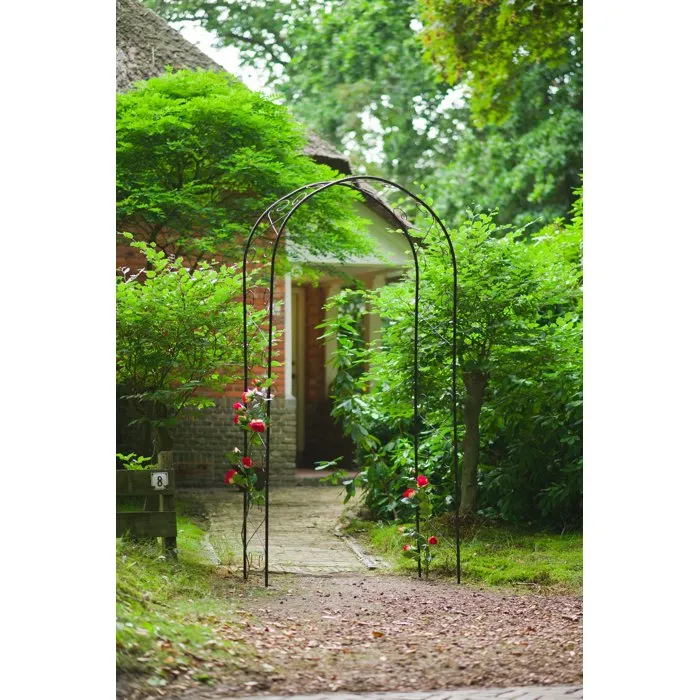 NATURALEZA Pérgola de Acero Galvanizado Lacado Epoxi Negro con Decoración Scroll - H230 x 100 x 37 cm