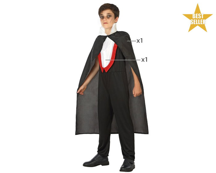 Disfraz Vampiro Niño Halloween Capa y Camiseta Negro Talla Infantil 10-12 Años