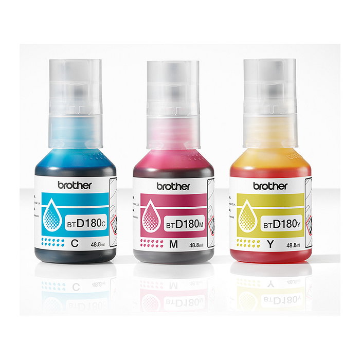 Brother BTD180CLVAL Multipack de Botellas de Tinta Cian, Magenta y Amarillo