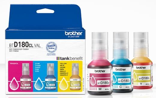 Brother BTD180CLVAL Multipack de Botellas de Tinta Cian, Magenta y Amarillo