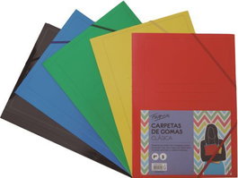 FABRISA Pack de 5 Carpetas de Cartón con Solapas y Gomas, Colores Surtidos