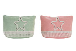 DKD Home Decor Neceser Mediterraneo Verde Menta Coral Lienzo Poliester 7 x 15 x 25 cm (2 Unidades)