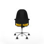 Silla de oficina Algarra con mecanismo Contacto permanente básico tapizada con Tela color Amarillo. Equipada con Base cromada, Brazos 2D y Ruedas de nailon 50 mm