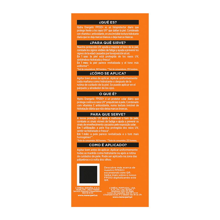 L'Oréal Paris MEN EXPERT Hydra Energetic Fluido Protector Invisible Diario SPF50+ para Hombre 50 ml