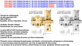 FAC Cerrojos 946 LP / 80UVE Antibumping Níquel Cilindro 70mm