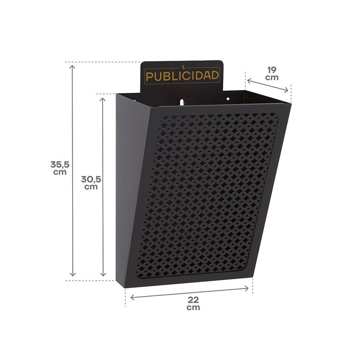 Arregui Cesta de Publicidad E2301 - Acero Negro para Exterior - 22x19x35.5 cm, Capacidad 7.5 Litros, Rejilla Frontal, Recogida de Publicidad Arregui Cesta de Publicidad E2301 - Acero Negro para Exterior - 22x19x35.5 cm, Capacidad 7.5 Litros, Rejilla Frontal, Recogida de Publicidad