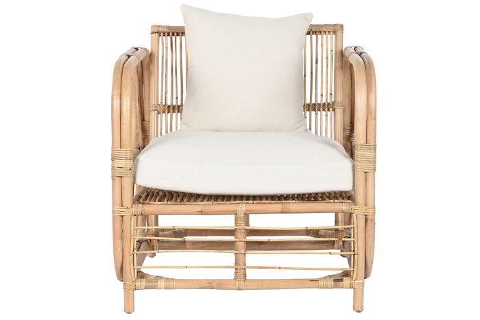 DKD Home Decor Sillón de Ratán con Cojines de Algodón Natural