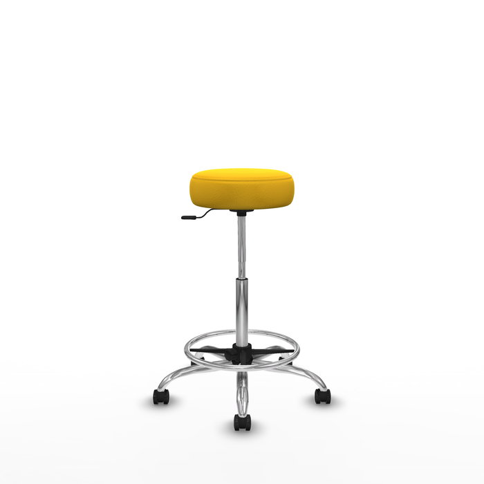 Taburete Tolosa con mecanismo Giratorio tapizada con Similpiel color No aplica y malla color Amarillo. Equipado con Base cromada, Sin brazos y Ruedas de parqué