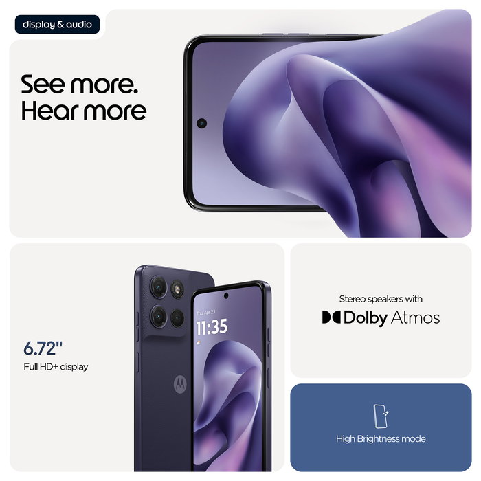 Motorola Moto G17 Smartphone 4G 128 GB 4 GB RAM Pantalla 6.72" Android 15 Cámara 50 MP Batería 5200 mAh Color Púrpura Evening Blue