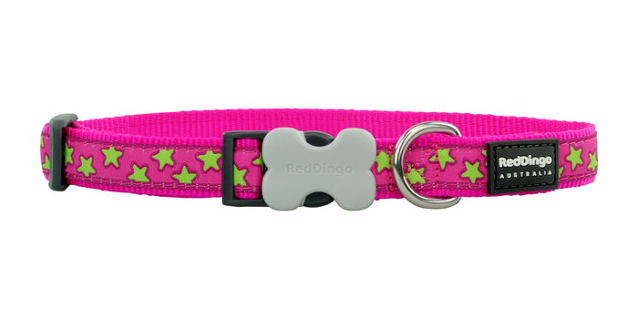 Collar Rd Style Stars Lime On Hot Pink 12 mm X 20-32 cm (Set de 10) Collar Rd Style Stars Lime On Hot Pink 12 mm X 20-32 cm (Set de 10)