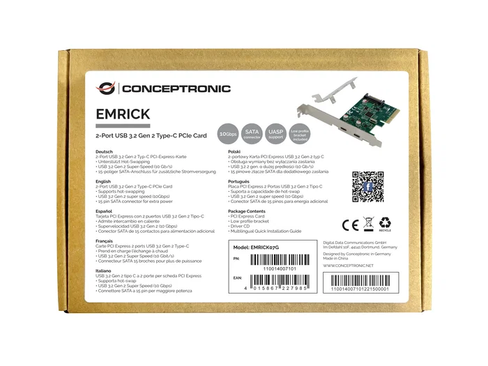 Conceptronic EMRICK07G Tarjeta PCIe x4 con 2 puertos USB-C 3.2 Gen 2 Conceptronic EMRICK07G Tarjeta PCIe x4 con 2 puertos USB-C 3.2 Gen 2