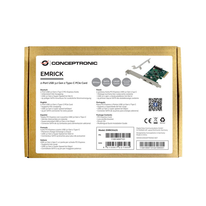 Conceptronic emrick07g Controladora PCI Express con 2 puertos USB-C 3.2 Gen 2 Conceptronic emrick07g Controladora PCI Express con 2 puertos USB-C 3.2 Gen 2