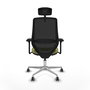 Silla de oficina Mardos con mecanismo Sincro/Traslack tapizada con Tela color Verde oliva y malla color Negro. Equipada con lumbar 1D, Brazos 3D, Cabecero 2D y Ruedas 65 mm parqué