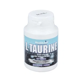 Health Aid L-Taurina 550 mg + Vitamina B6 - 60 Comprimidos - Complemento Alimenticio para Metabolismo, Corazón, Tensión y Visión - Apto para Vegetarianos