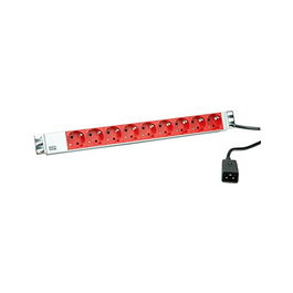 Bachmann 333.936 Regleta de enchufes de aluminio 19 pulgadas, 9 tomas Schuko (Tipo F), cable 2 m, color gris y rojo, 440 mm