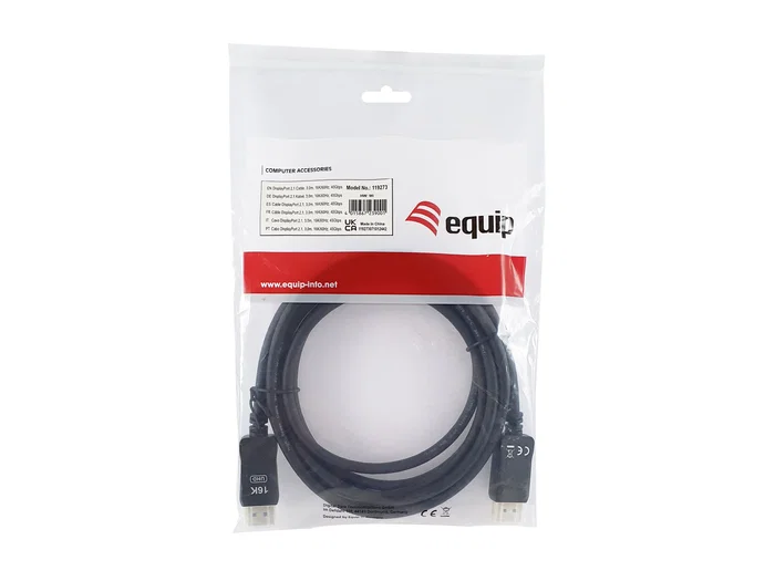 Equip Cable DisplayPort 2.1 119273, Macho a Macho 3 m, Hasta 16K 60Hz HDR HDCP 2.3, Compatible DSC, Negro