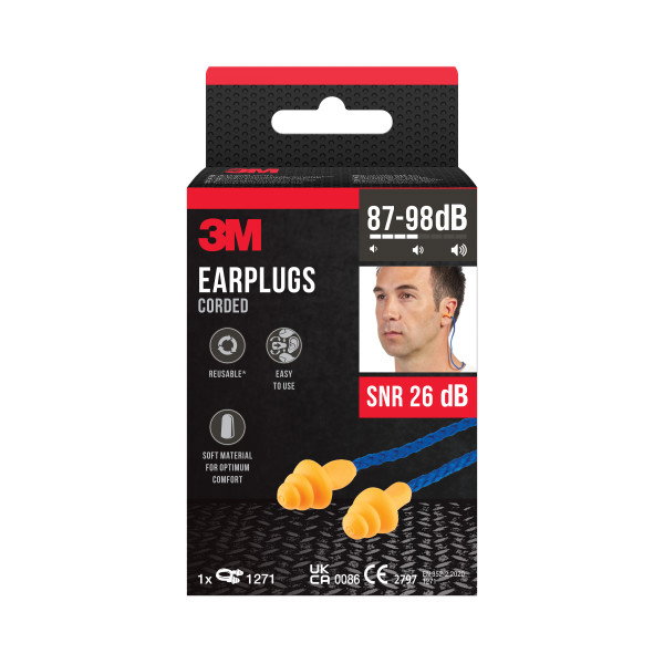 3M Kit de tapones de oídos reutilizables de espuma con cordón y caja de almacenamiento 3M Kit de tapones de oídos reutilizables de espuma con cordón y caja de almacenamiento