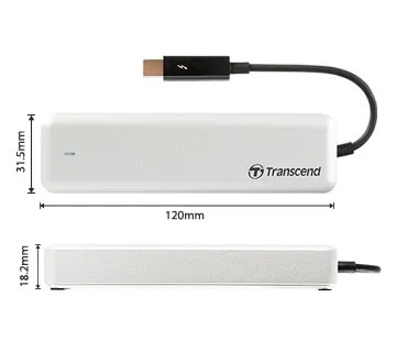 Transcend JetDrive 855 SSD Externo Thunderbolt 960GB NVMe, hasta 1600MB/s, PCIe, Para MacBook Air/Pro/Mini/Mac Pro, Aluminio Plata