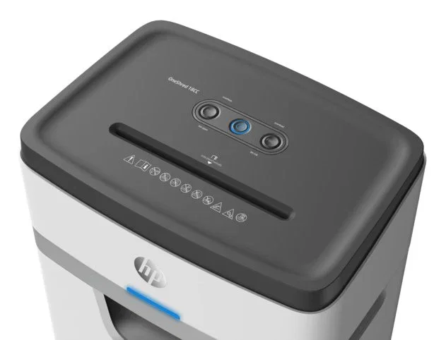 HP OneShred 18CC Destructora de Papel Corte en Partículas 4 mm, 18 Hojas, 25 L, Tritura Tarjetas, Grapas y Clips, 65 dB