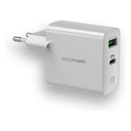 RealPower PC-65 GaN Cargador Interno 65W con Puerto USB-C, Carga Rápida, Blanco