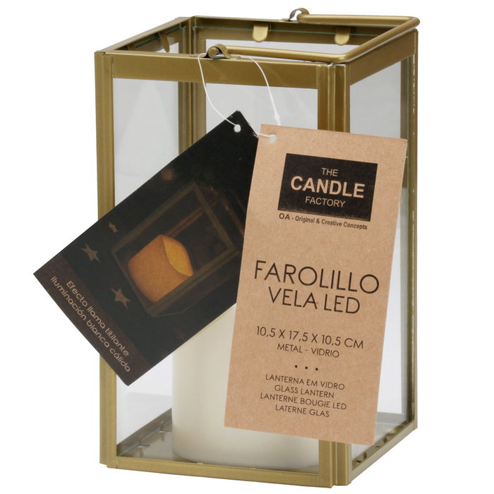 The Candle Factory Farolillo Vela Led con Efecto Llama Titilante, Iluminación Blanca Cálida, Altura 17,5 cm