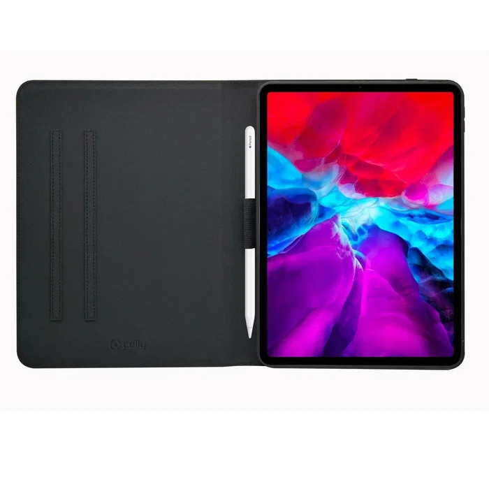 Celly Folio BookBand para iPad Pro 12.9'' 2018/2020/2021 - Imitación piel negro con portabolígrafo y modo espera