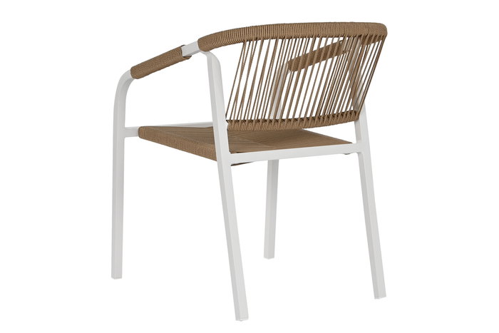 DKD Home Decor Mesa Comedor Terraza y Jardín Blanco Natural Aluminio Resina 180 x 90 x 75 cm Set 7 Piezas