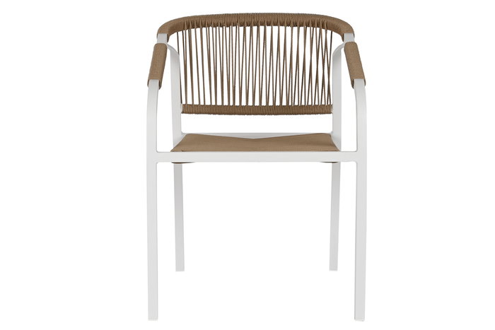 DKD Home Decor Mesa Comedor Terraza y Jardín Blanco Natural Aluminio Resina 180 x 90 x 75 cm Set 7 Piezas