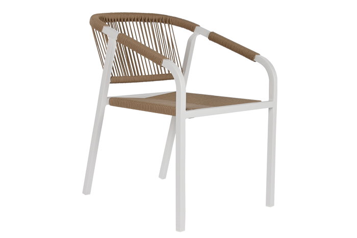 DKD Home Decor Mesa Comedor Terraza y Jardín Blanco Natural Aluminio Resina 180 x 90 x 75 cm Set 7 Piezas