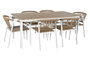 DKD Home Decor Mesa Comedor Terraza y Jardín Blanco Natural Aluminio Resina 180 x 90 x 75 cm Set 7 Piezas