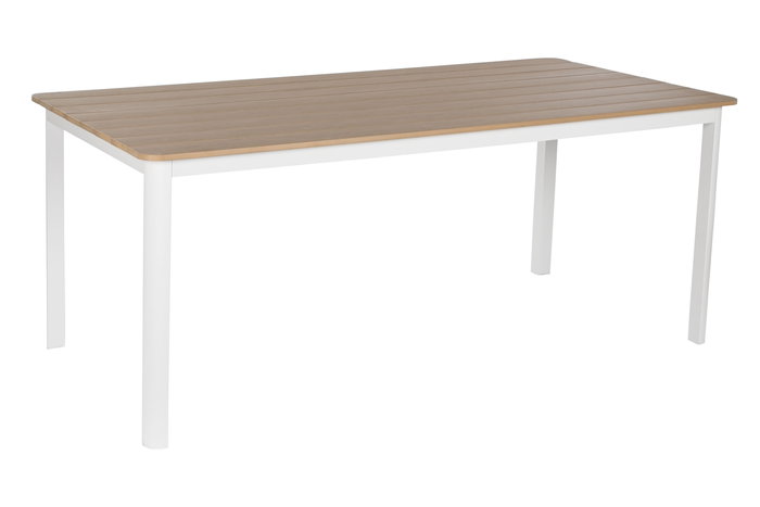 DKD Home Decor Mesa Comedor Terraza y Jardín Blanco Natural Aluminio Resina 180 x 90 x 75 cm Set 7 Piezas