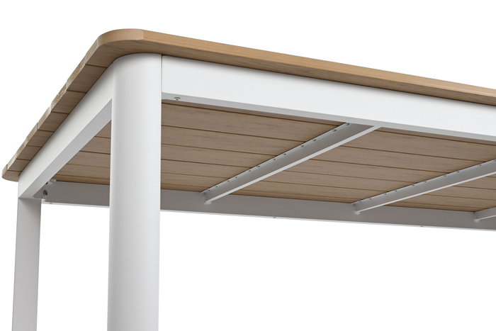 DKD Home Decor Mesa Comedor Terraza y Jardín Blanco Natural Aluminio Resina 180 x 90 x 75 cm Set 7 Piezas