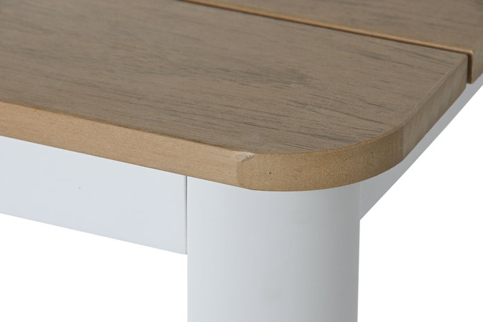 DKD Home Decor Mesa Comedor Terraza y Jardín Blanco Natural Aluminio Resina 180 x 90 x 75 cm Set 7 Piezas