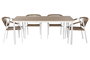 DKD Home Decor Mesa Comedor Terraza y Jardín Blanco Natural Aluminio Resina 180 x 90 x 75 cm Set 7 Piezas